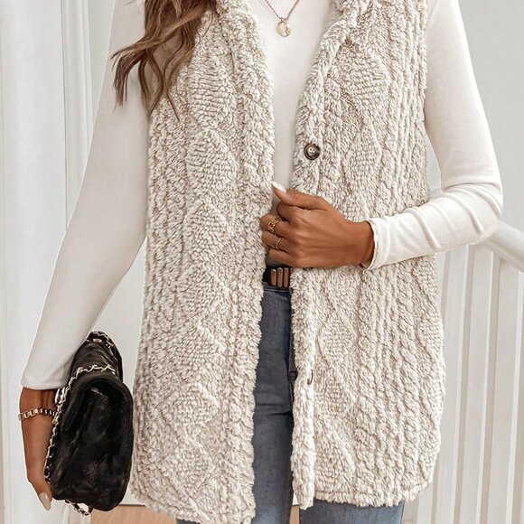 Apricot Casual Women's Hooded Sleeveless Fuzzy Coat - Picture 6 of 7